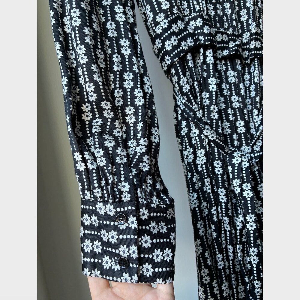 Sandro Black and White Floral Belted Maxi Wrap Dress - Size EU 36 - Picture 7 of 12